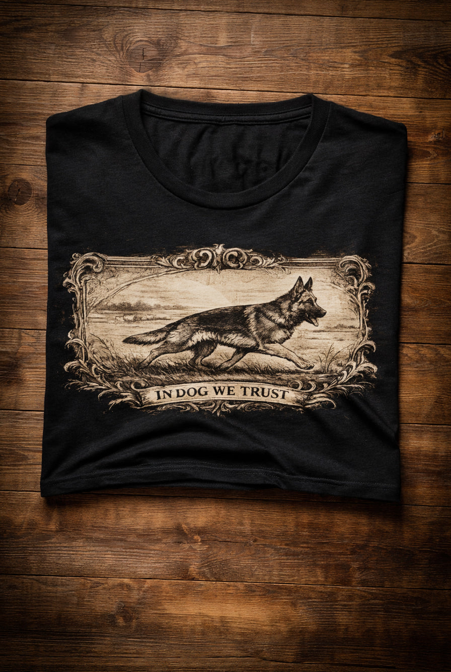 German Shepherd T-Shirt | In Dog We Trust Heavyweight Tee