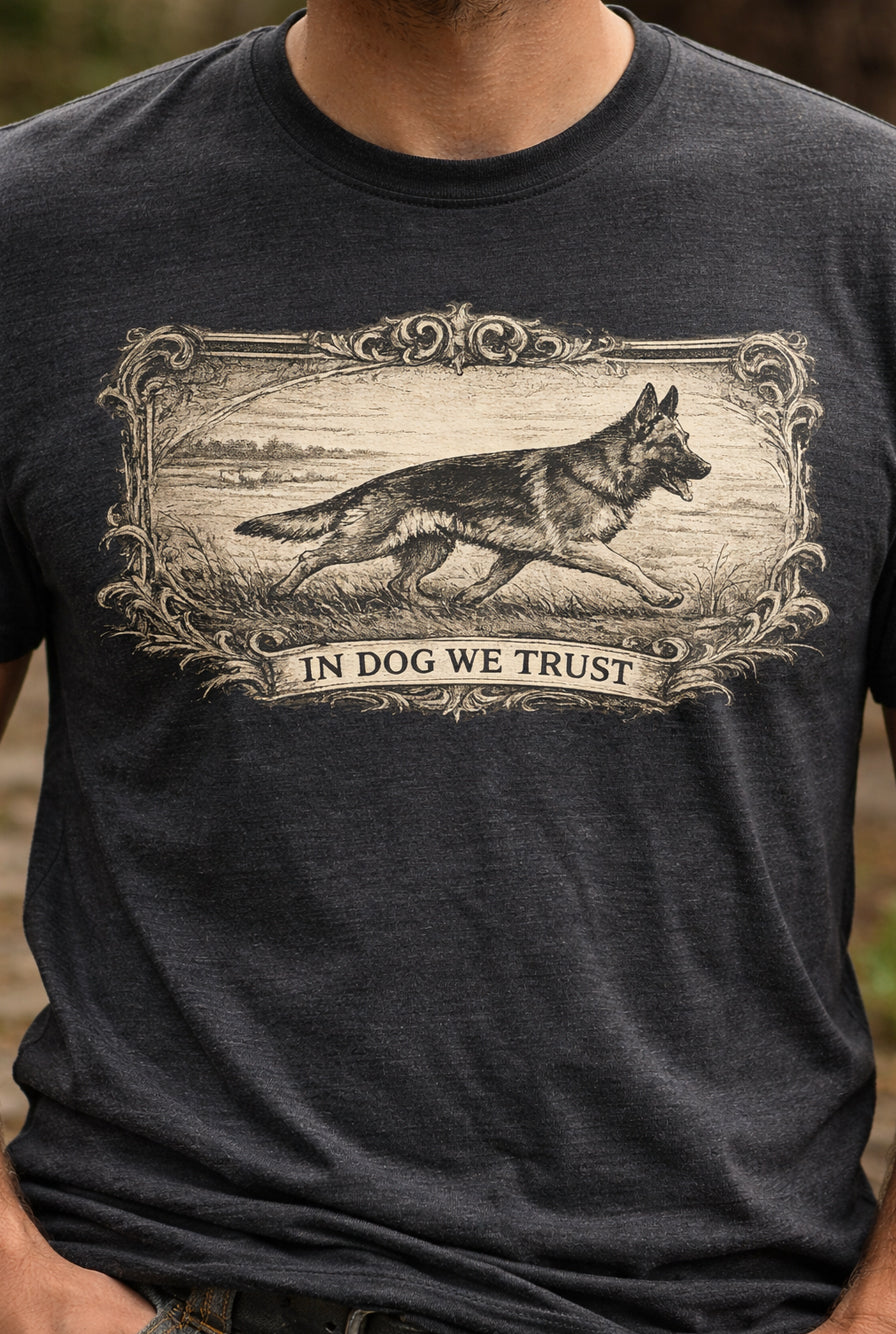 German Shepherd T-Shirt | In Dog We Trust Heavyweight Tee