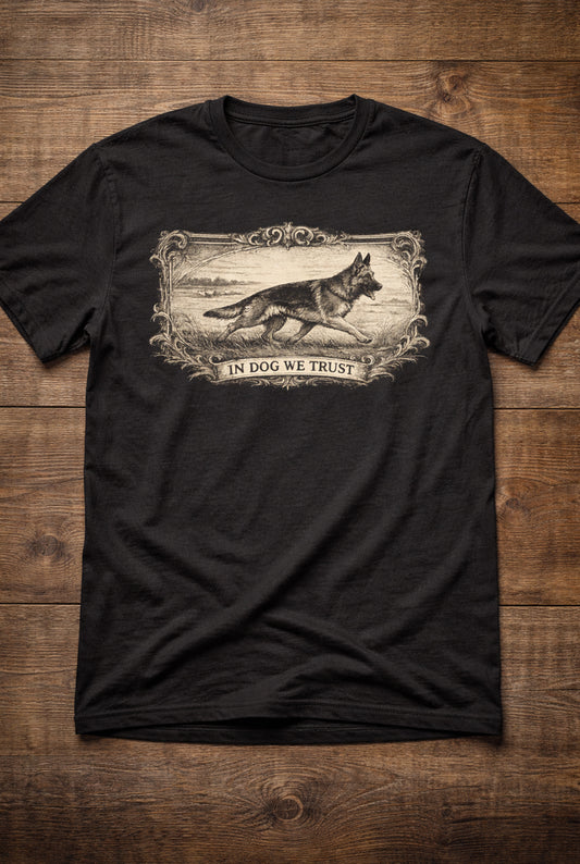 German Shepherd T-Shirt | In Dog We Trust Heavyweight Tee